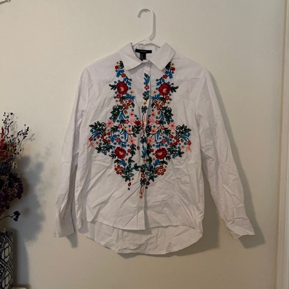 Forever 21 Flower Embroidered Shirt - Picture 1 of 5